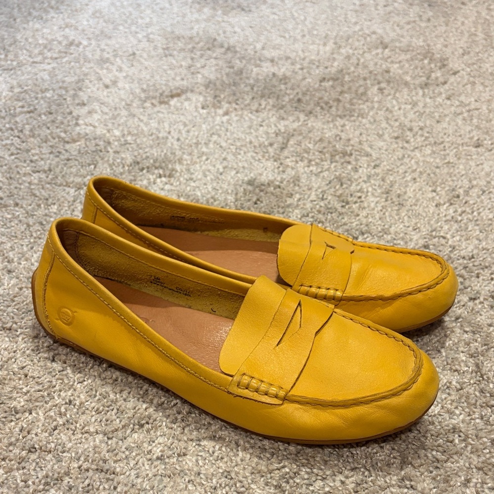 Born Yellow Leather Penny Loafers - Women's Slip-On Flats